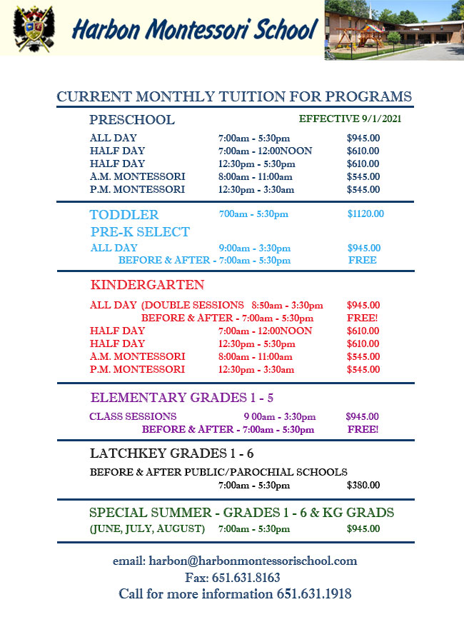 Tuition Harbon Montessori School